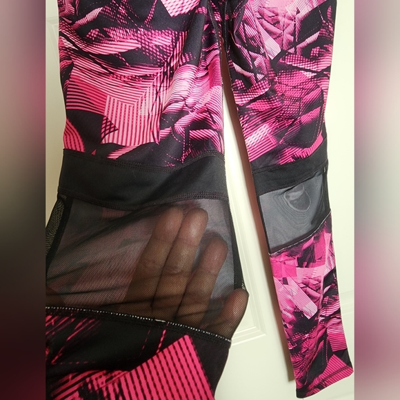 Ideology pink black abstract print athletic leggings mesh insert SZ Medium - Picture 3 of 4
